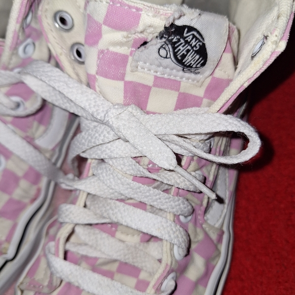 Vans Pink and White Checkered HiTop Sneakers 9 - Picture 2 of 10